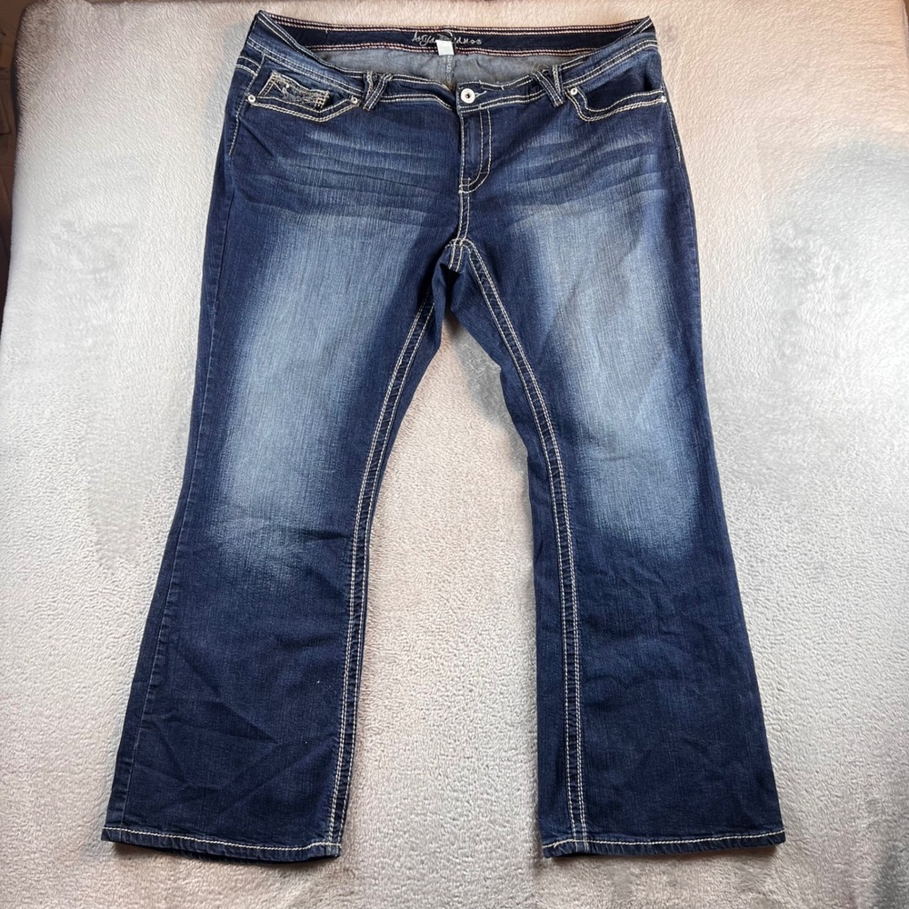 Ariya Jeans Bootcut Denim Jeans Womens 22 Dark Contrast Stitch 31367PS MAOUI